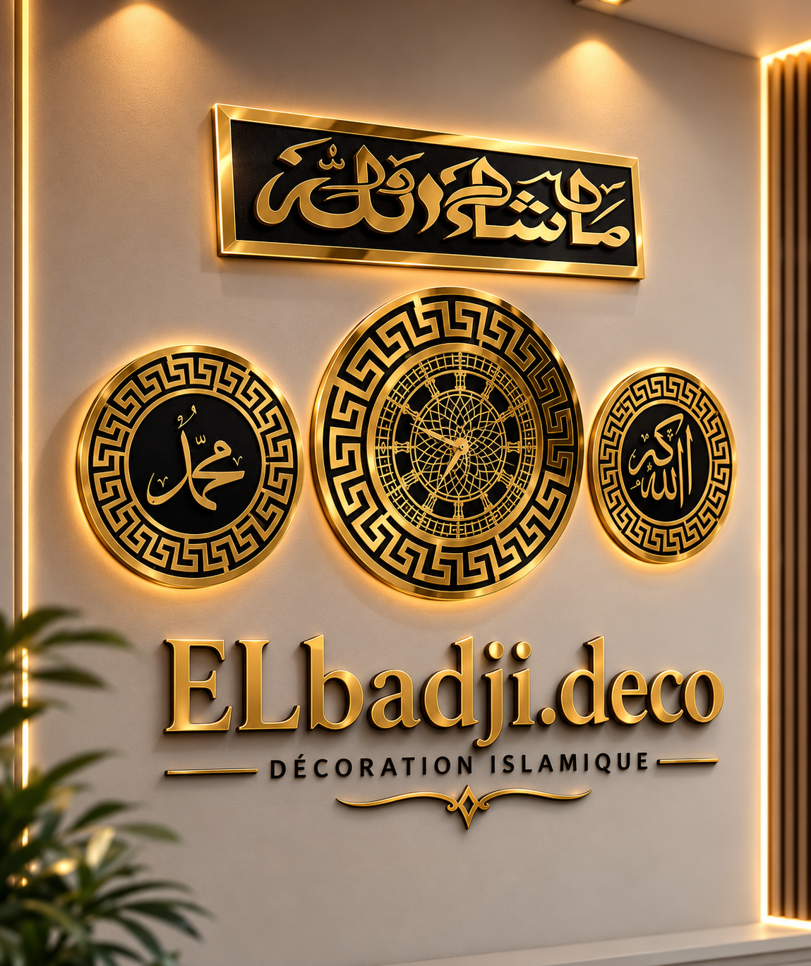 ساعة حائط إسلامية فاخرة بتصميم فرساتشي – لمسة من الرقي والأناقة ✨